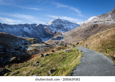 Sun And Snow In Snowdonia Wales, Mount Snowdon Miners Track