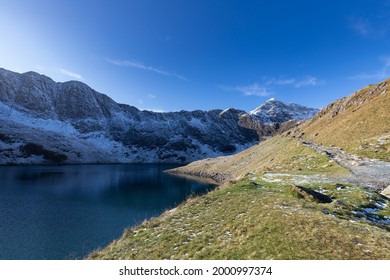 Sun And Snow In Snowdonia Wales, Mount Snowdon Miners Track