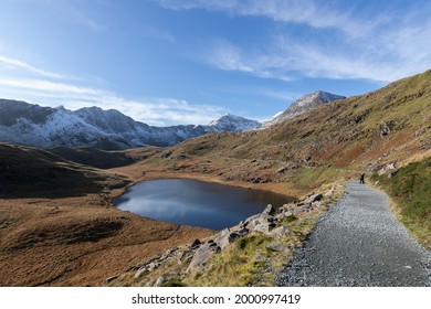 Sun And Snow In Snowdonia Wales, Mount Snowdon Miners Track