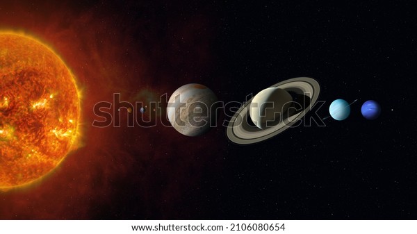 Sun and Solar System planets. Mercury, Venus,
Earth, Mars, Jupiter, Saturn, Uranus, Neptune, Pluto and Sun.
Parade of planets. High resolution images. Elements of this image
furnished by NASA.