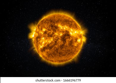 Sun Star In The Starry Sky Of Solar System In Space. This Image Elements Furnished By NASA.