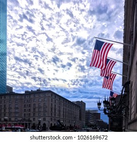 Sun Trying To Shine Through Clouds In Copley Place, Boston, MA USA