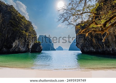 Sun view beach with crystal emerald green sea  nature scenic landscape Lao Lading beach island in Krabi Province , Famous place of South Thailand Asia summer holiday