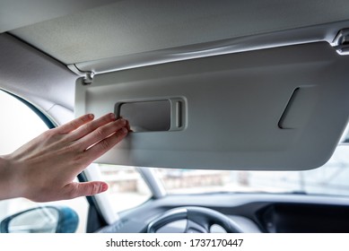 Sun Visor With Mirror In A Car.