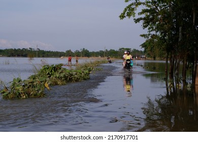 Sunamganj, Sylhet Bangladesh - June 23, 2022:  flooded peoples, Flood in Bangladesh 