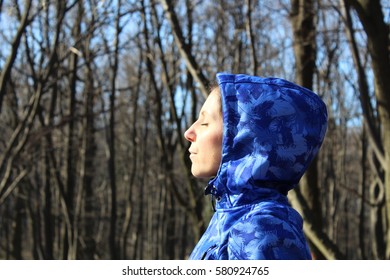 Sunbathing in forest.