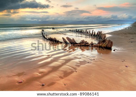 The Sunbeam ship wreck on the Rossbeigh beach, Ireland