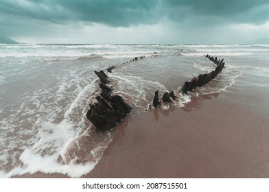 Sunbeam Ship Wreck At Rossbeigh Strand Beach Ireland In Rainy Storm Wheatear 