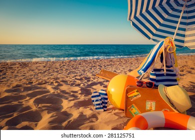 Sunbed On The Beach. Summer Vacation Concept