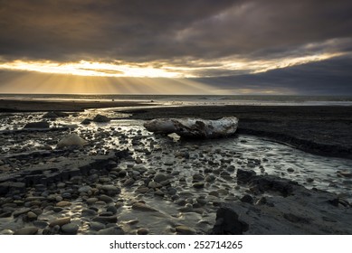 Sunburst At Coast Of New Plymouth, New Zealand