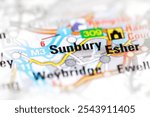 Sunbury. United Kingdom on a map