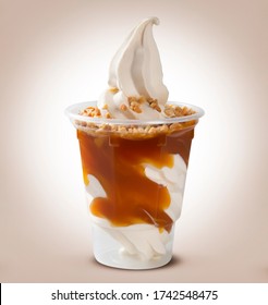 Sundae With Caramel Syrup. Ice Cream