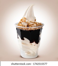 Sundae With Chocolate Syrup. Ice Cream