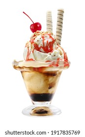 sundae ice cream cherry Chantilly cup glass vanilla flavor dessert tasty