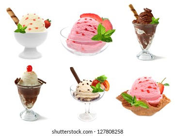 Sundaes ice Cream Assortment In Bowl Isolated On White Background - Powered by Shutterstock