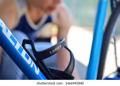 Sunday, July 21, 2019, Oak View California, USA. Pre-ride Inspection Of My Alton (modified) Road Bike. Looking At The Lezyne Flow Cage Drink Holder .