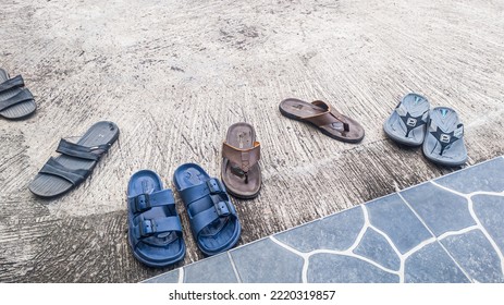 Sunday, October 30, 2022: Some Sandals Placed Outside The Prayer Room. Sukorejo, East Java, Indonesia.