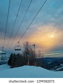 Sunday River Ski Lift And Sunset, Maine