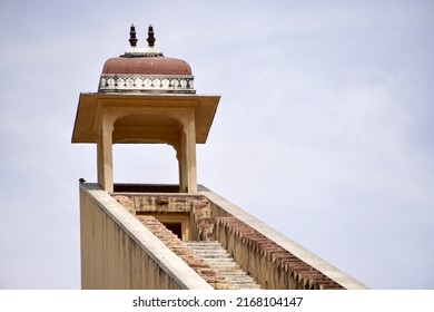 Sundial at Astronomical Observatory at Jantar Mantar in Jaipur, India. World's largest stone sundial. An Astronomical calculating instrument measures longitude, latitude of celestial bodies and time.