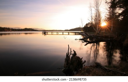 Sundown Bavarian Lake With Quiet Reflections