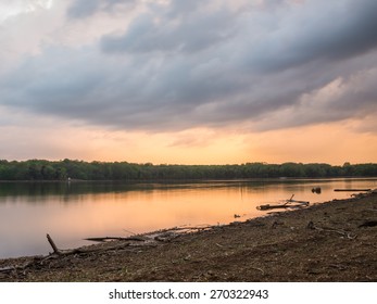 Sundown Over Percy Priest Lake In Tennessee.  