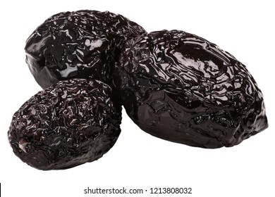 Sundried Or Dried Greek Halkidiki (Chalkidiki) Olives, Pile Of, Whole With Stone,  Isolated On White