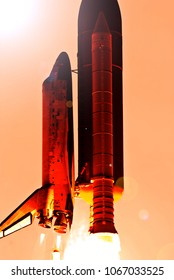 Sunflare and rocket. The elements of this image furnished by NASA.