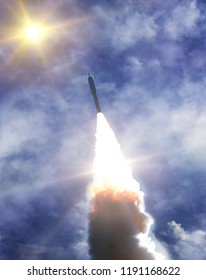 Sunflare and rocket. The elements of this image furnished by NASA.