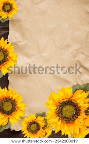 Sunflower letter rustic frame or background for flyer, card, print media, cards.