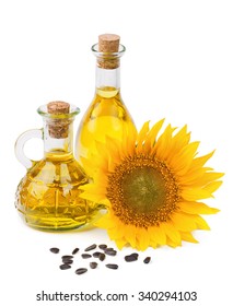 Sunflower Oil And Seeds Isolated On White Background