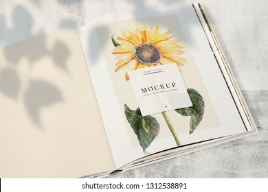 Sunflower On A Magazine Mockup With A Blank Space