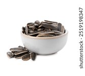 Sunflower seeds in bowl isolated on white