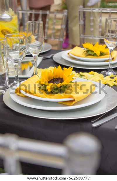 Sunflower Wedding Reception Table Decoration Yellow Food And