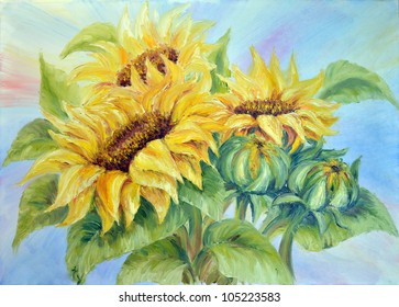 Sunflowers,  oil painting on canvas