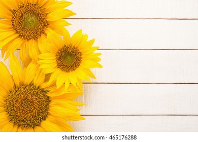 Sunflowers On Wooden Background Stock Photo 465176288 | Shutterstock