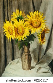 Sunflowers. Still life. Watercolor painting.