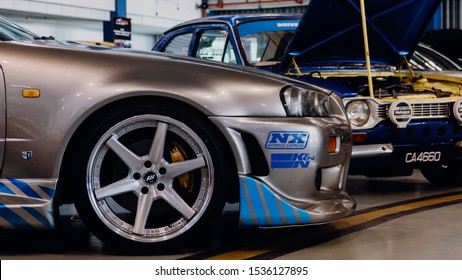 Sungai Besi, Kuala Lumpur - Oct 12 2019: Nissan Skyline R34 From 2 Fast 2 Furious Movie At Drive 4 Paul Event