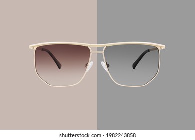 sunglasses golden metallic frame   brown   gray gradient lenses isolated background