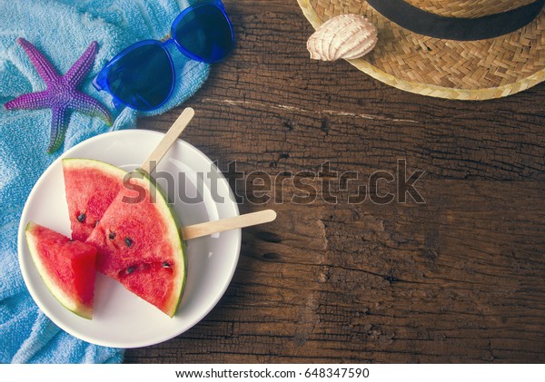 Sunglasses Hat Watermelon Fruit Summer Decor Stock Photo Edit Now