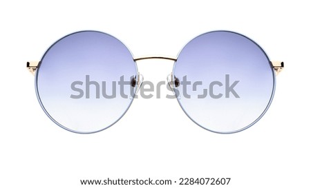 Sunglasses isolated on white background. Mockup sunglasses front view closeup design for applying on a portrait. Round shape