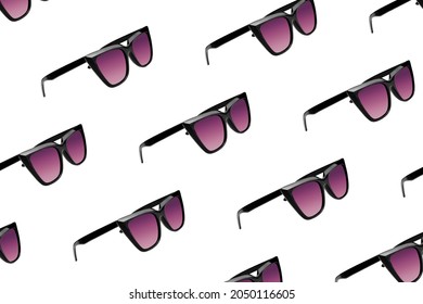 Sunglasses pattern background  Cat eye pink glasses in black frame isolated white 