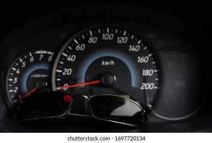 Sunglasses Prevent UV Light On The Dashboard Of The Car.