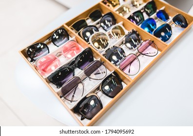 Sunglasses Sold In Optical Salon, Close Up, Sunglasses Collection