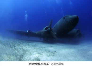 sunken dakota airplane at kas, underwater