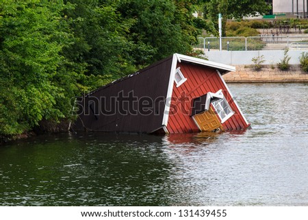 A sunken house in a river of MalmÃ?Â?Ã?Â¶, Sweden