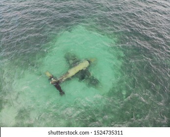 A sunken plane near the island of Spanish Cay, Bahamas
