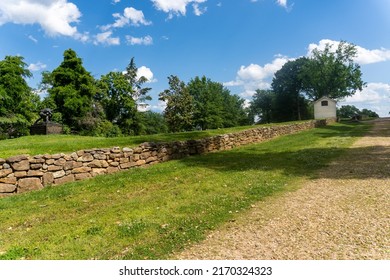 The Sunken Road At Fredericksburg And Spotsylvania National Military Park, Virginia Site Of Battle Of Fredericksburg In The American Civil War. Confederate Troops Held High Ground Behind Stone Wall.