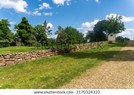 The Sunken Road at Fredericksburg and Spotsylvania National Military Park, Virginia site of Battle of Fredericksburg in the American Civil War. Confederate troops held high ground behind stone wall.