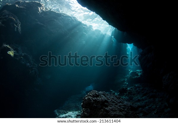 Sunlight Cascades Into Shadows Underwater Cavern Stock Photo 213611404 ...