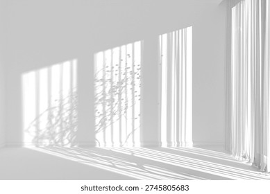 Sunlight casts shadows through curtains